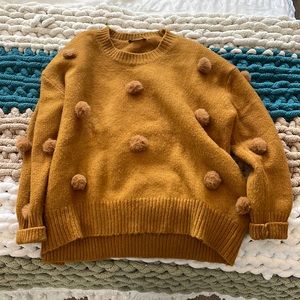 Mustard zara sweater pom poms